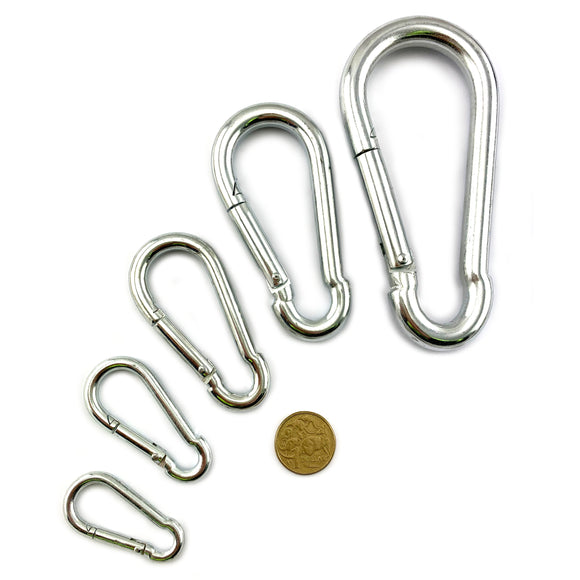 Snap hooks in zinc plated steel. Various sizes available. Shop hardware online.