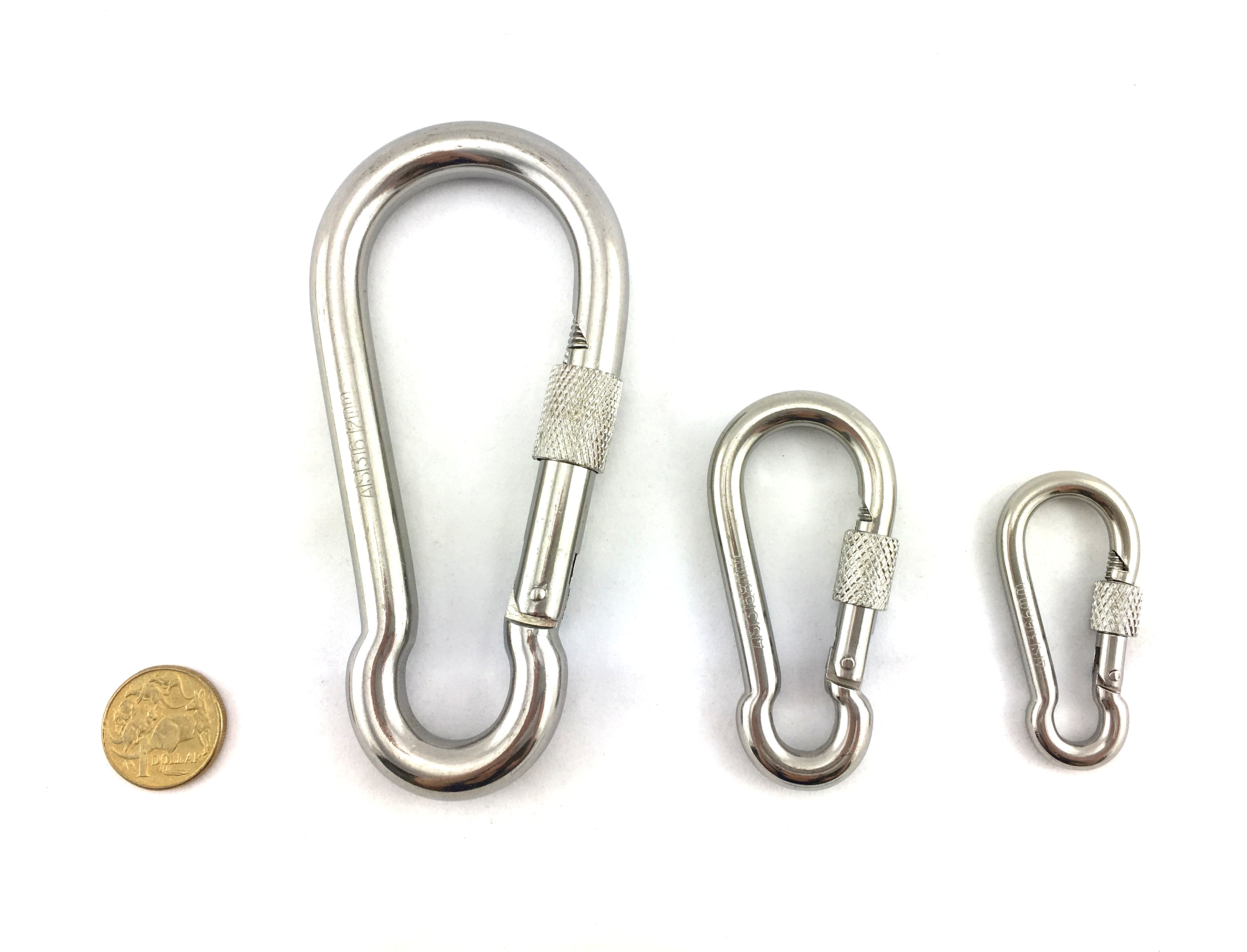 Locking Snap Hook with screw gate, Stainless Steel. Melbourne, Australia.