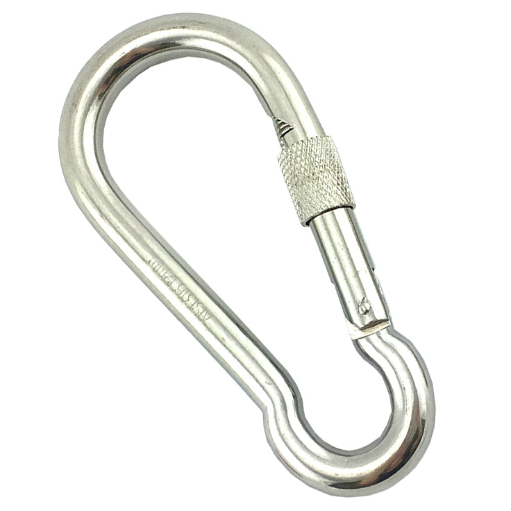 Stainless steel snap hook with locking screw gate, size 10mm. Melbourne Australia.