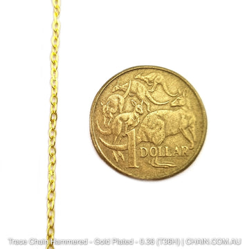 Hammered Trace Chain in a Gold Plated Finish. Size: 0.36mm, T36H. Jewellery Chain, Australia wide shipping. Shop chain.com.au
