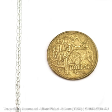 Hammered Trace Chain in a Silver Plated Finish. Size: 0.5mm, T50H. Jewellery Chain, Australia wide shipping. Shop chain.com.au