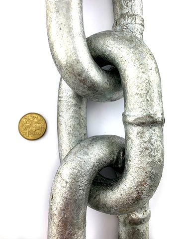 Welded Link Chain Galvanised, size: 25mm in 25kg bucket. Australia.