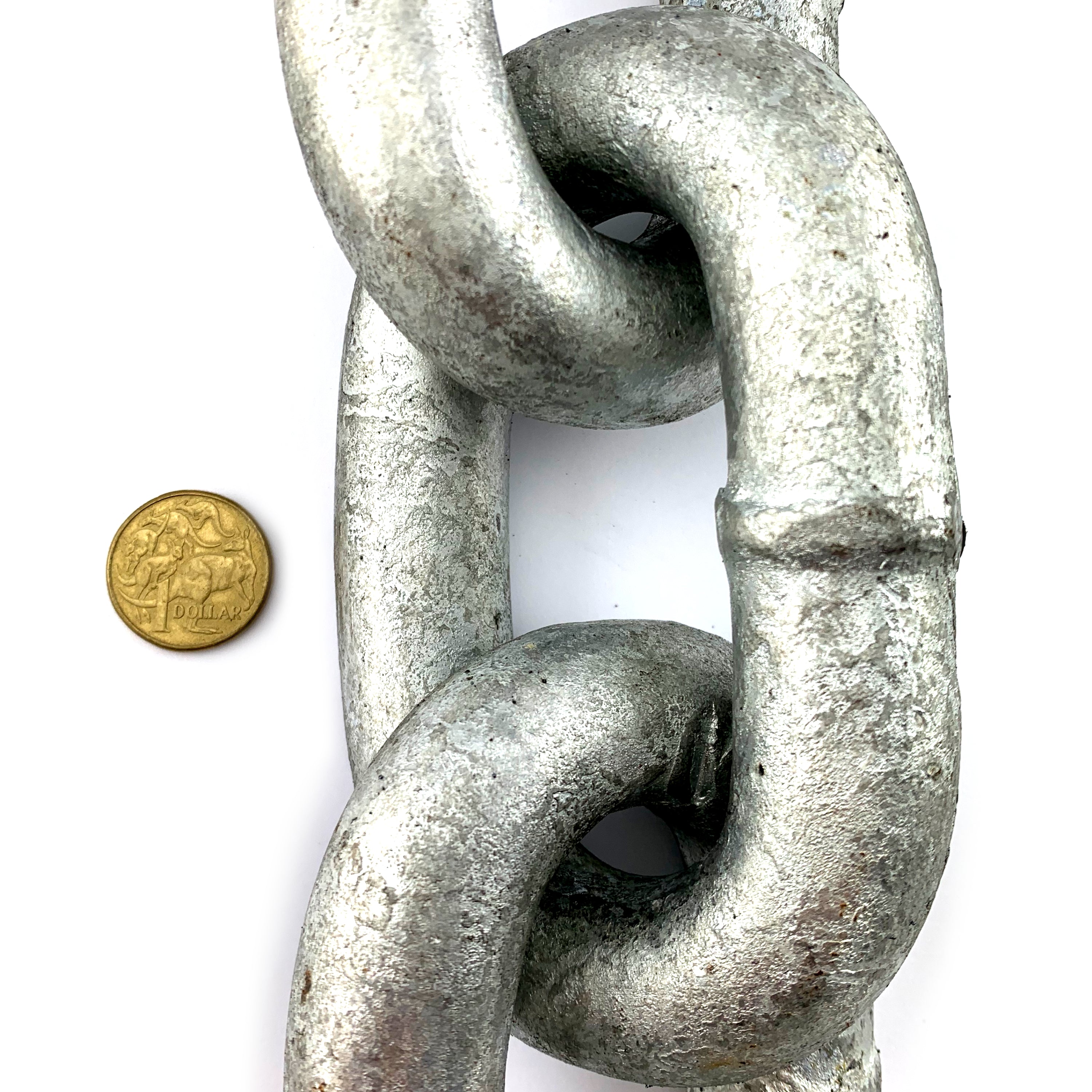 Welded Link Chain Galvanised, size: 25mm in 25kg bucket. Australia.