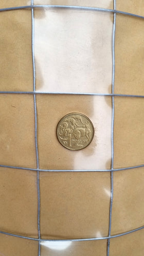 Galvanised welded wire mesh with 50mm square opening,1.25mm wire, 900mm high. Roll length 30 metres. Melbourne, Australia.