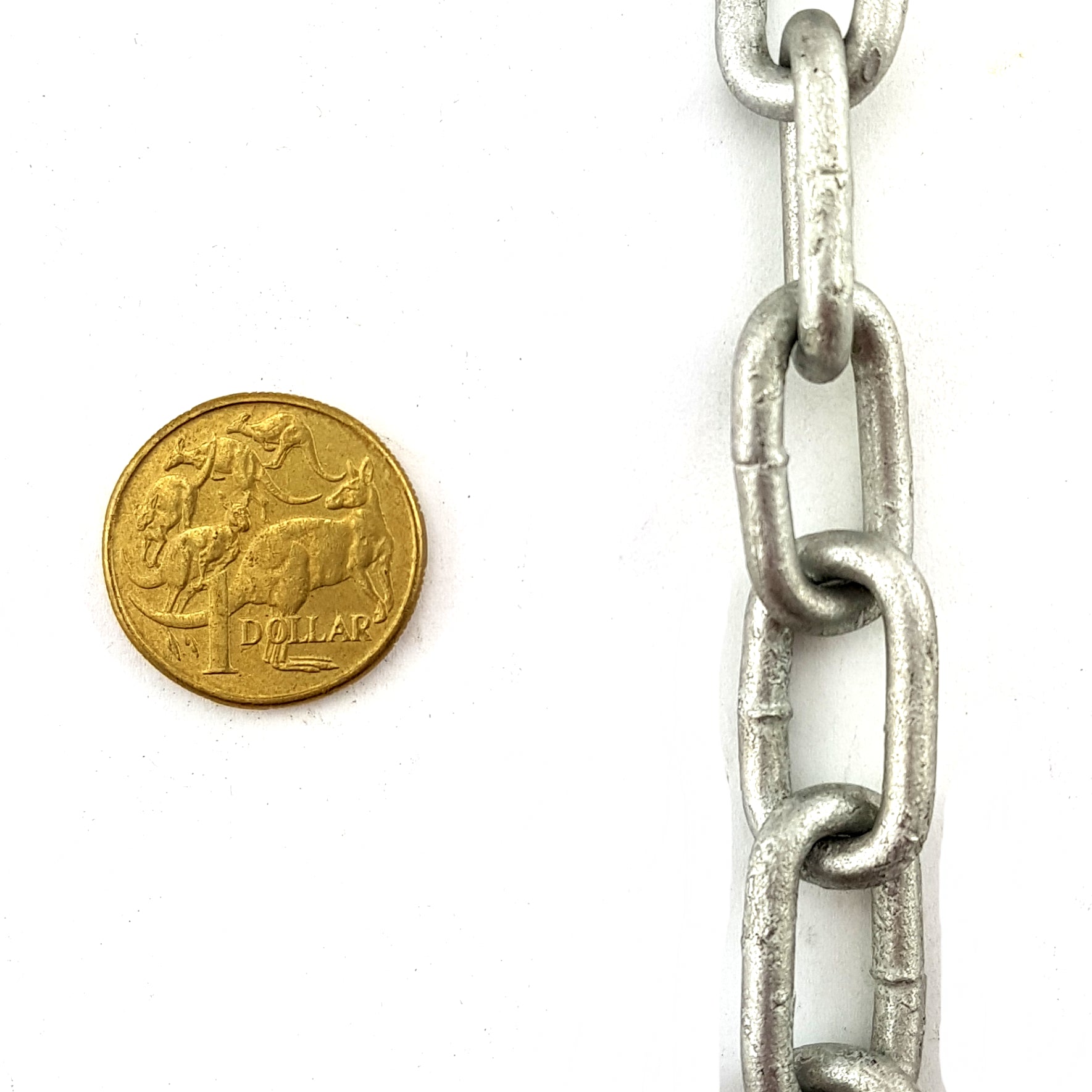 4mm galvanised welded link steel chain, order by the metre. Australia.