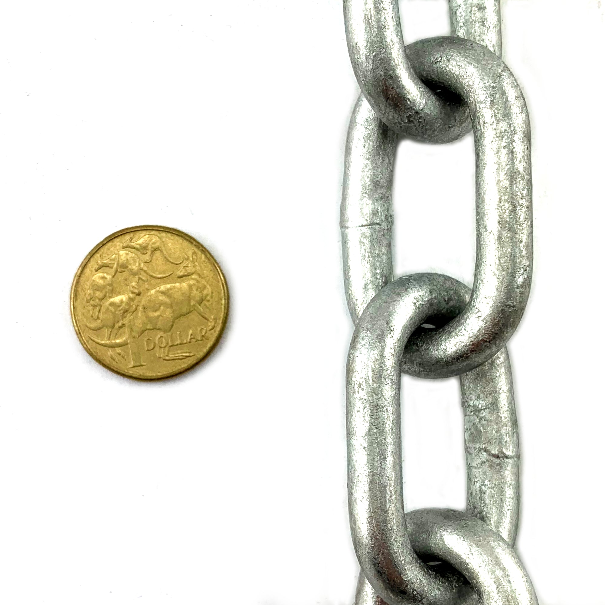 Welded Link Chain Galvanised, size 8mm. Chain by the metre. Melbourne, Australia.