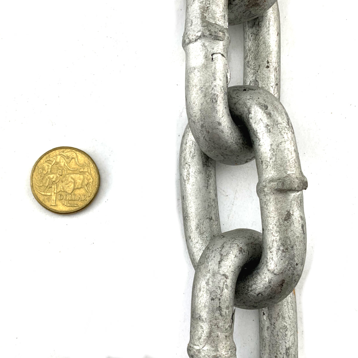 13mm welded link steel chain in a galvanised finish. Chain by the metre. Melbourne Australia