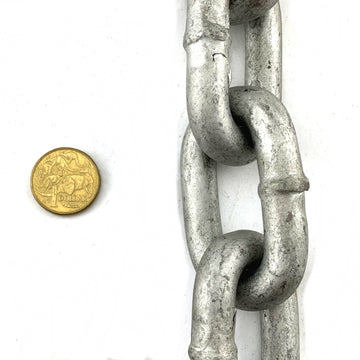 13mm welded link steel chain in a galvanised finish. Chain by the metre. Melbourne Australia