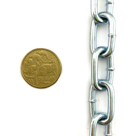 Commercial grade 4mm zinc plated welded link chain, by the metre. Australia wide delivery.