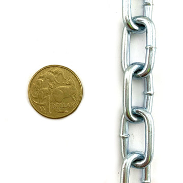 Commercial grade 4mm zinc plated welded link chain, by the metre. Australia wide delivery.