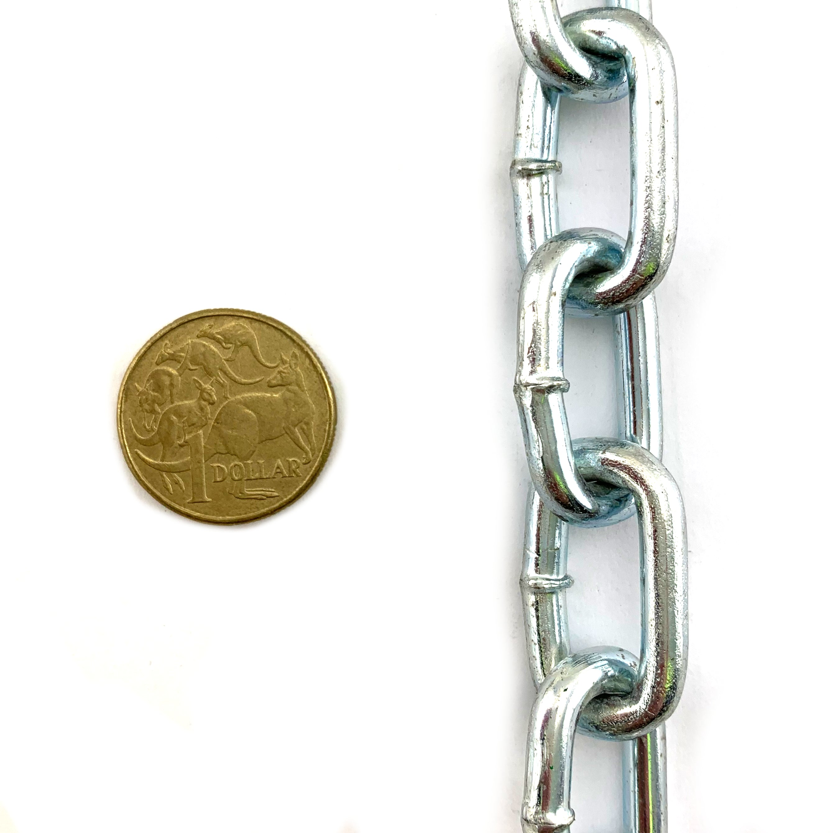 5mm zinc plated welded link chain. Order by the metre or bulk 25kg bucket. Australia wide delivery.