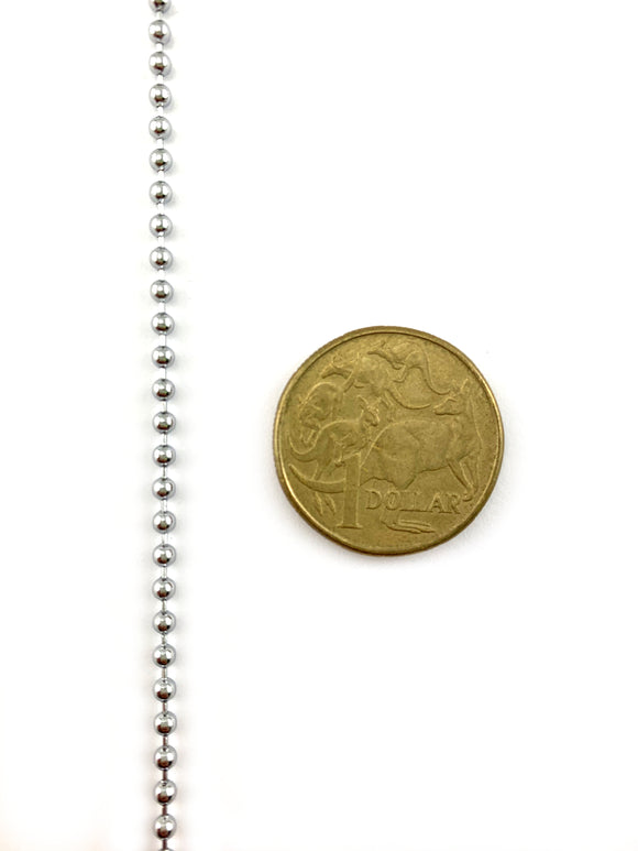 Chrome ball chain, size 2.4mm on a 25 metre reel. Australia.