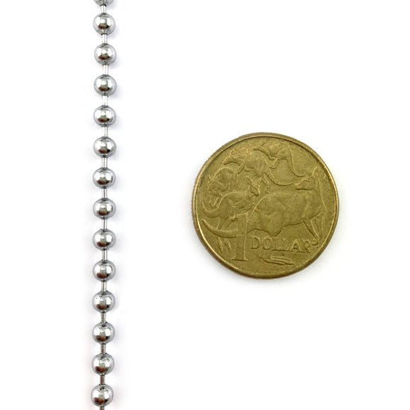 Ball chain in chrome finish, size 3.5mm. Chain by the metre. Australia