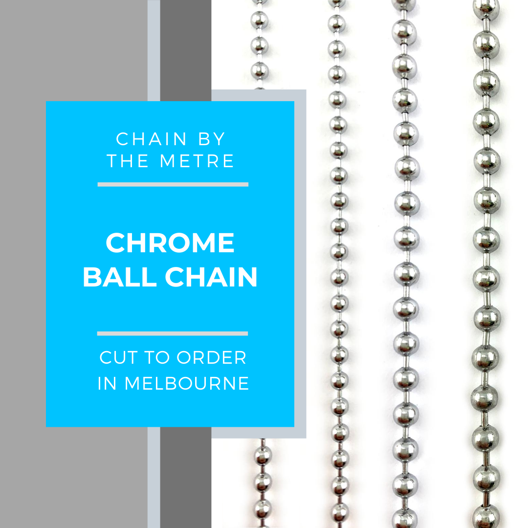 chrome ball chain by the metre. Various sizes. Australia.