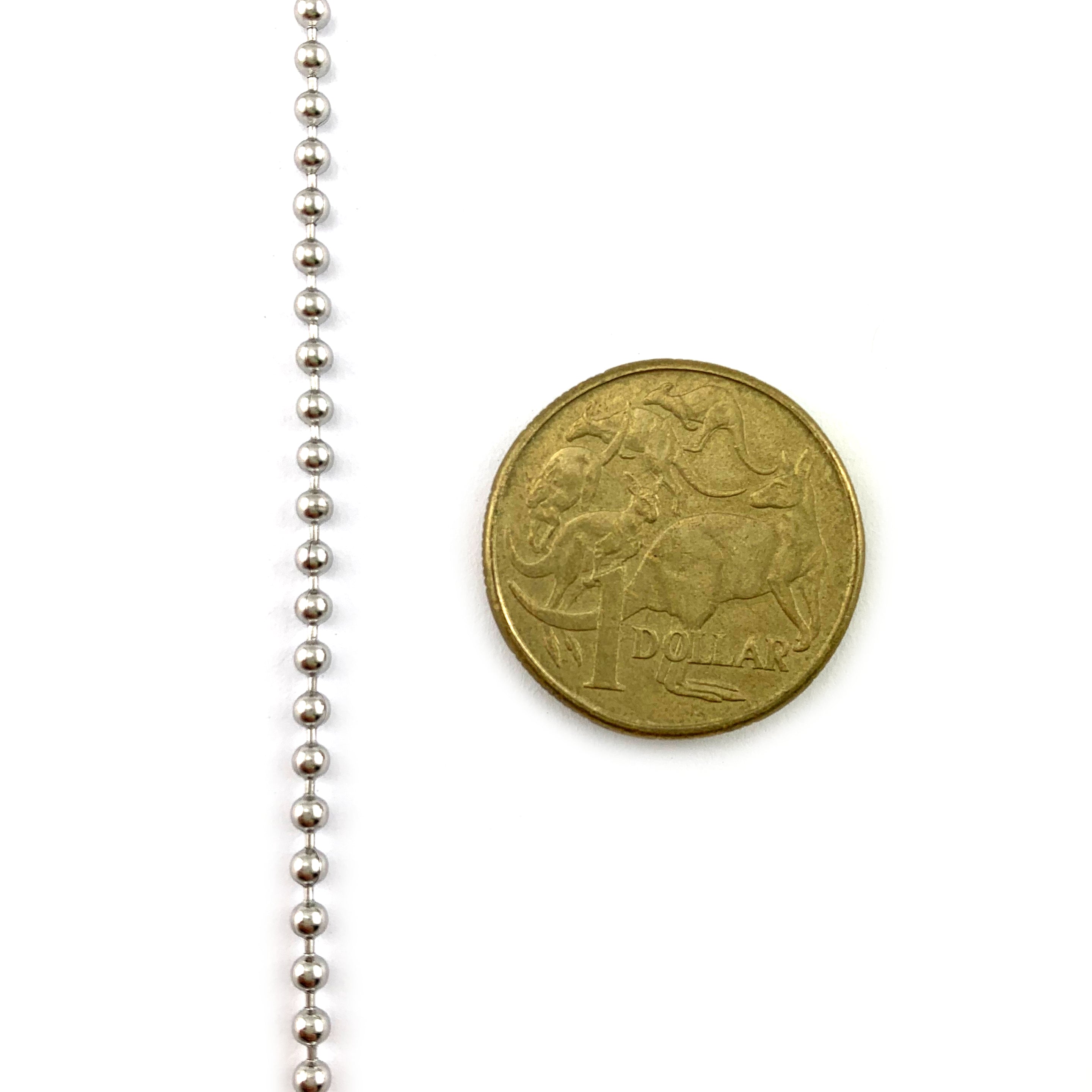 ball chain in type 316 marine grade stainless steel, size: 2.3mm, on a 30-metre reel.