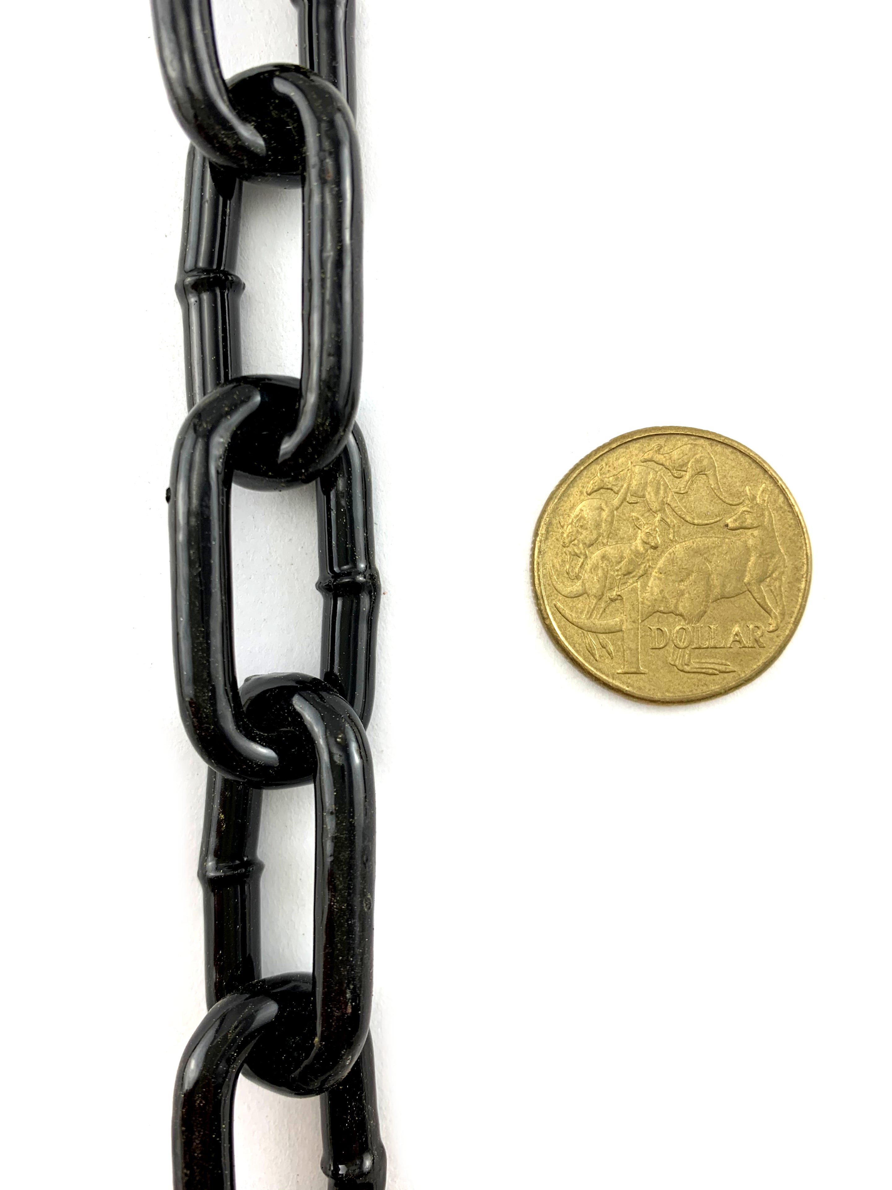 Black powder coated steel chain, size 5mm. Australia.