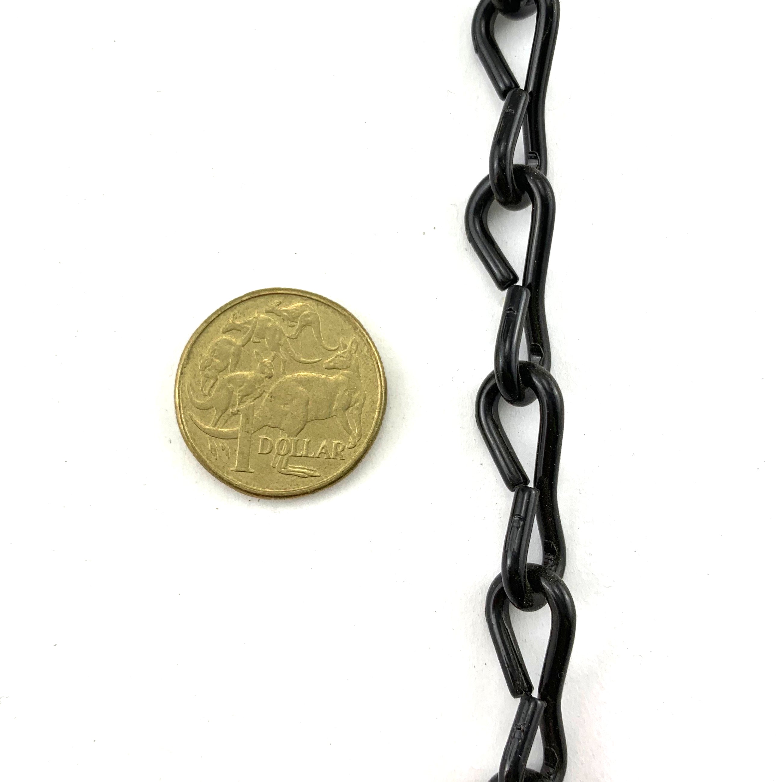 Single Jack Chain, Powder Coated Black, size: 2.5mm. Chain by the metre. Australia.