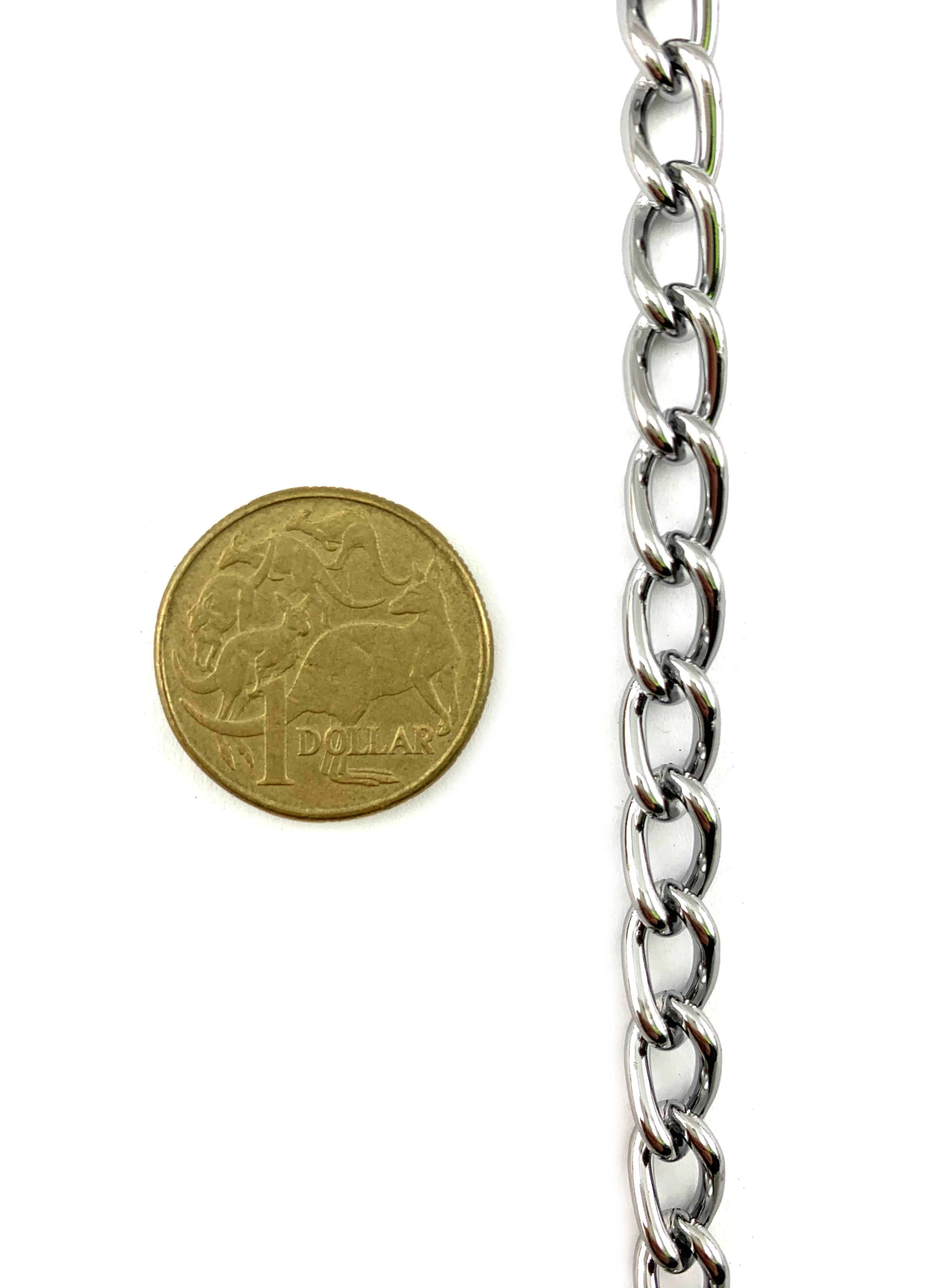 Chrome Curb Chain, 2mm. Chain by the metre. Decorative Chain Australia wide delivery