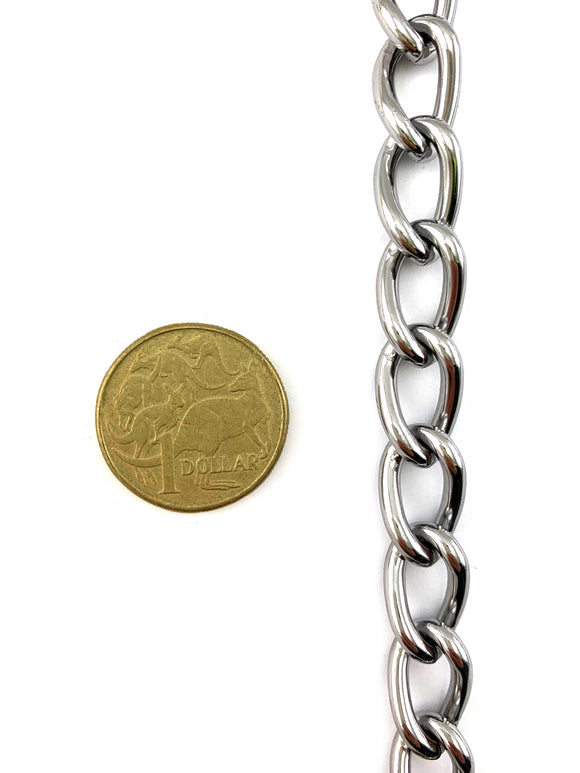 Decorative Commercial Chrome Curb Chain - size 3mm. By the metre. Australia wide delivery