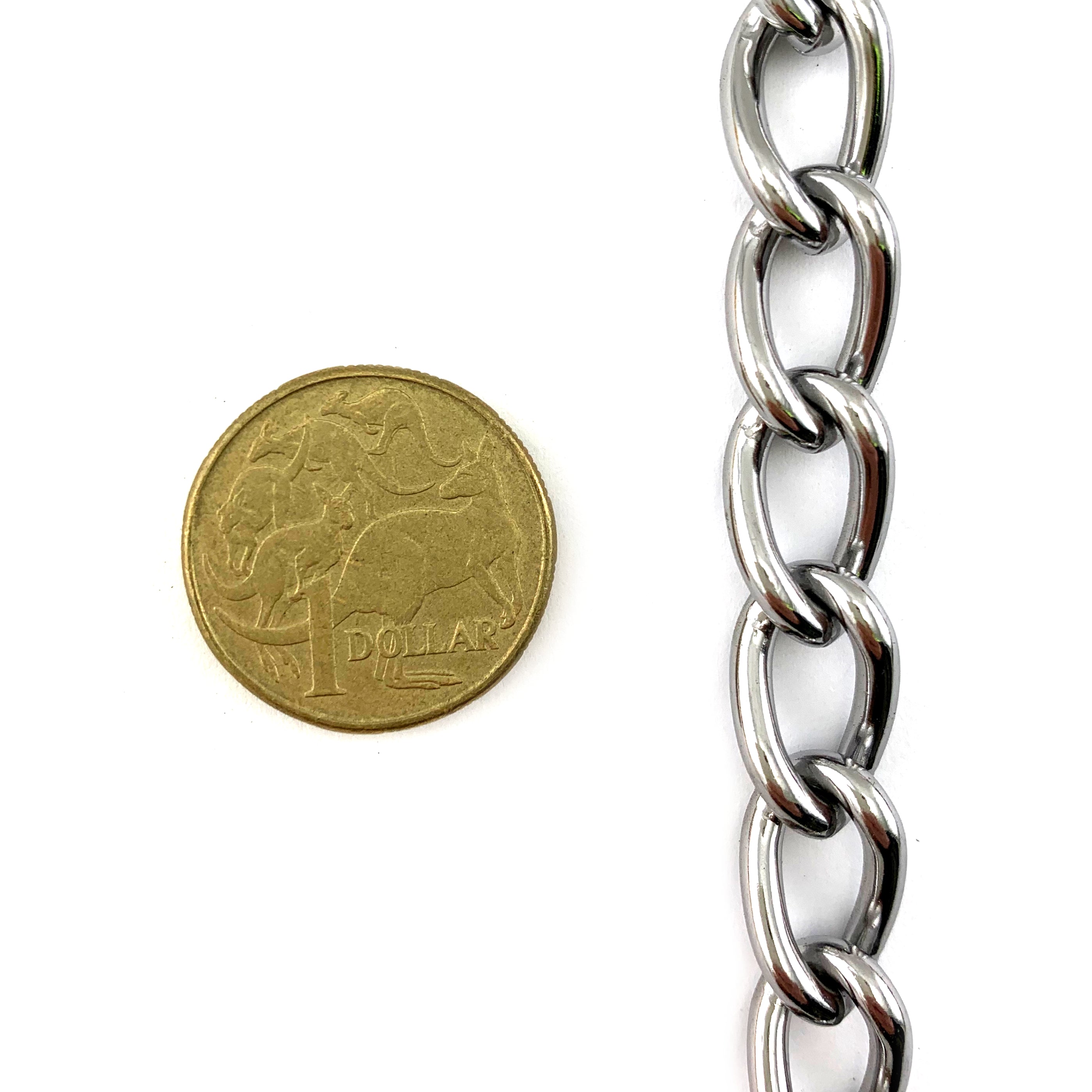 Decorative Commercial Chrome Curb Chain - size 3mm. By the metre. Australia wide delivery