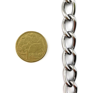 Decorative Commercial Chrome Curb Chain - size 3mm. By the metre. Australia wide delivery