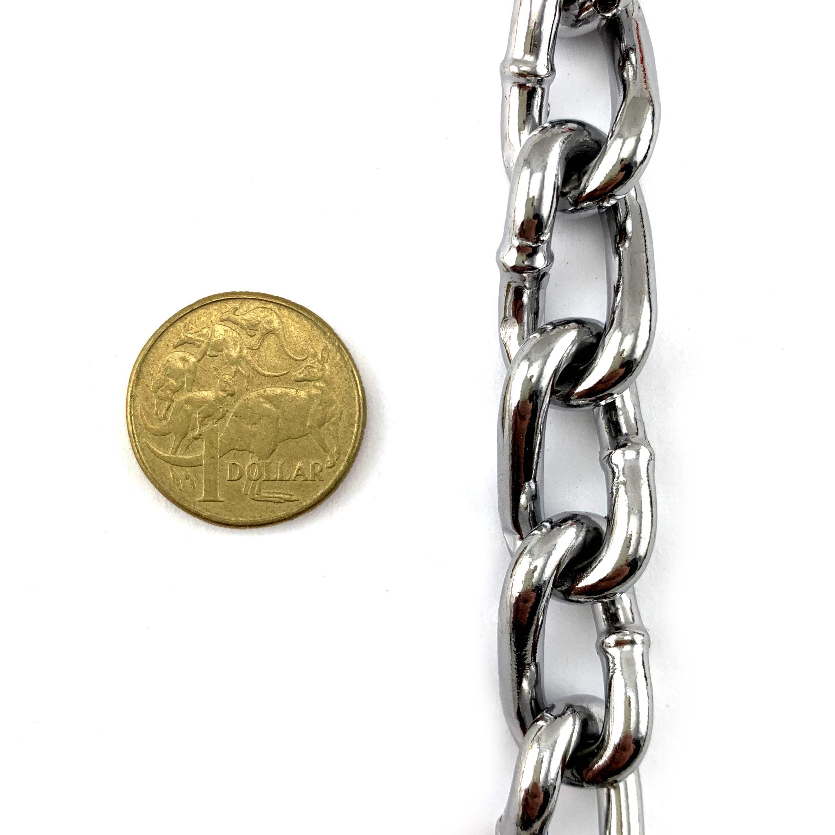 Chrome Curb Chain, size 4.8mm on a 30 metre reel. Melbourne and Australia wide delivery.
