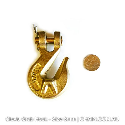 Clevis Grab Hook forged steel with a zinc passivated finish. Size: 8mm. Australia shipping. Shop lifting, rigging and load restraint products online at chain.com.au