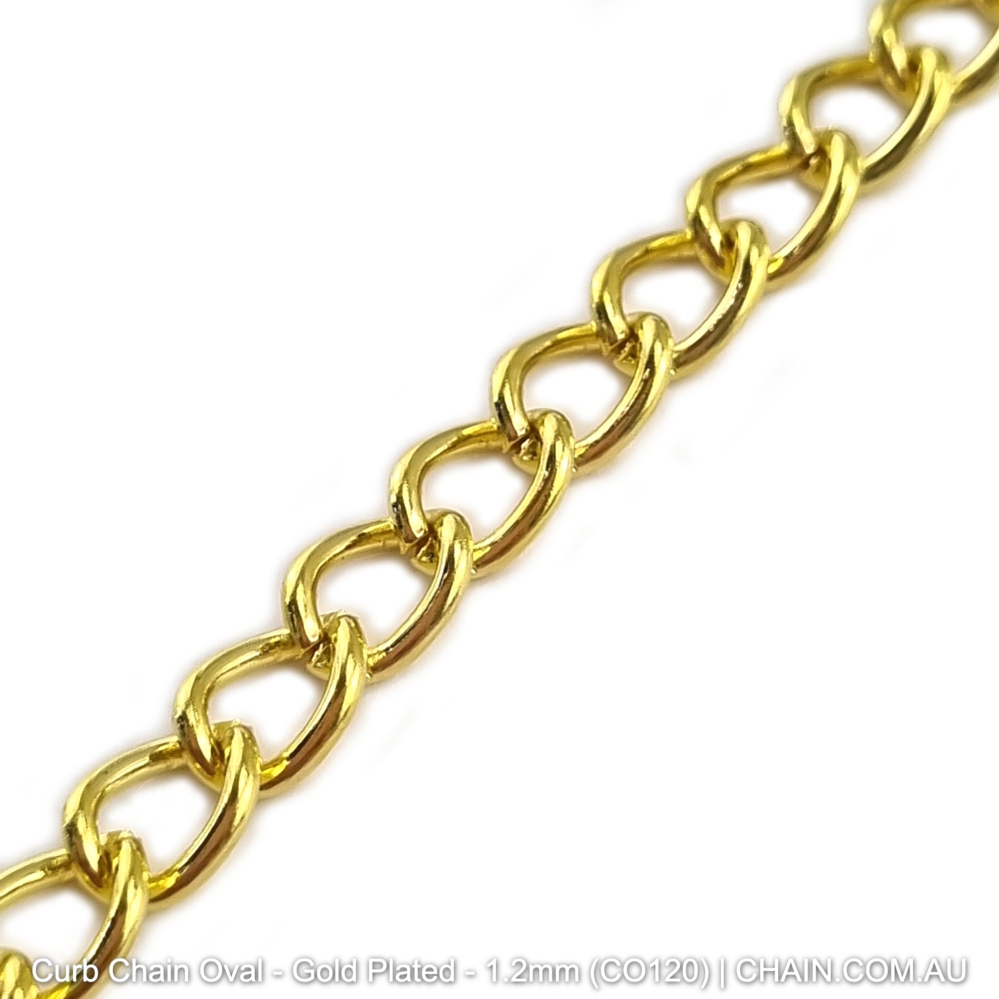Oval Curb Chain in a Gold Plated Finish. Size: 1.2mm, CO120. Jewellery Chain, Australia wide shipping. Shop chain.com.au