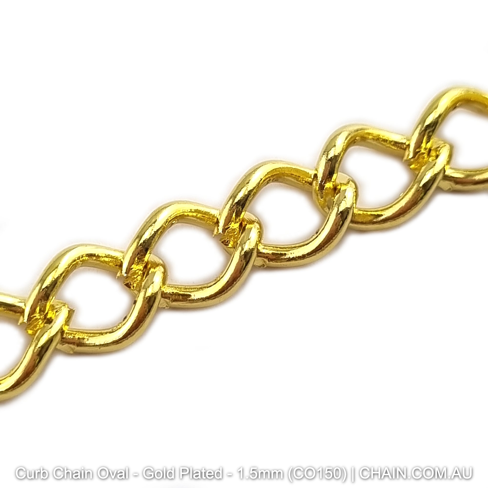 Oval Curb Chain in a Gold Plated Finish. Size: 1.5mm, CO150. Jewellery Chain, Australia wide shipping. Shop chain.com.au