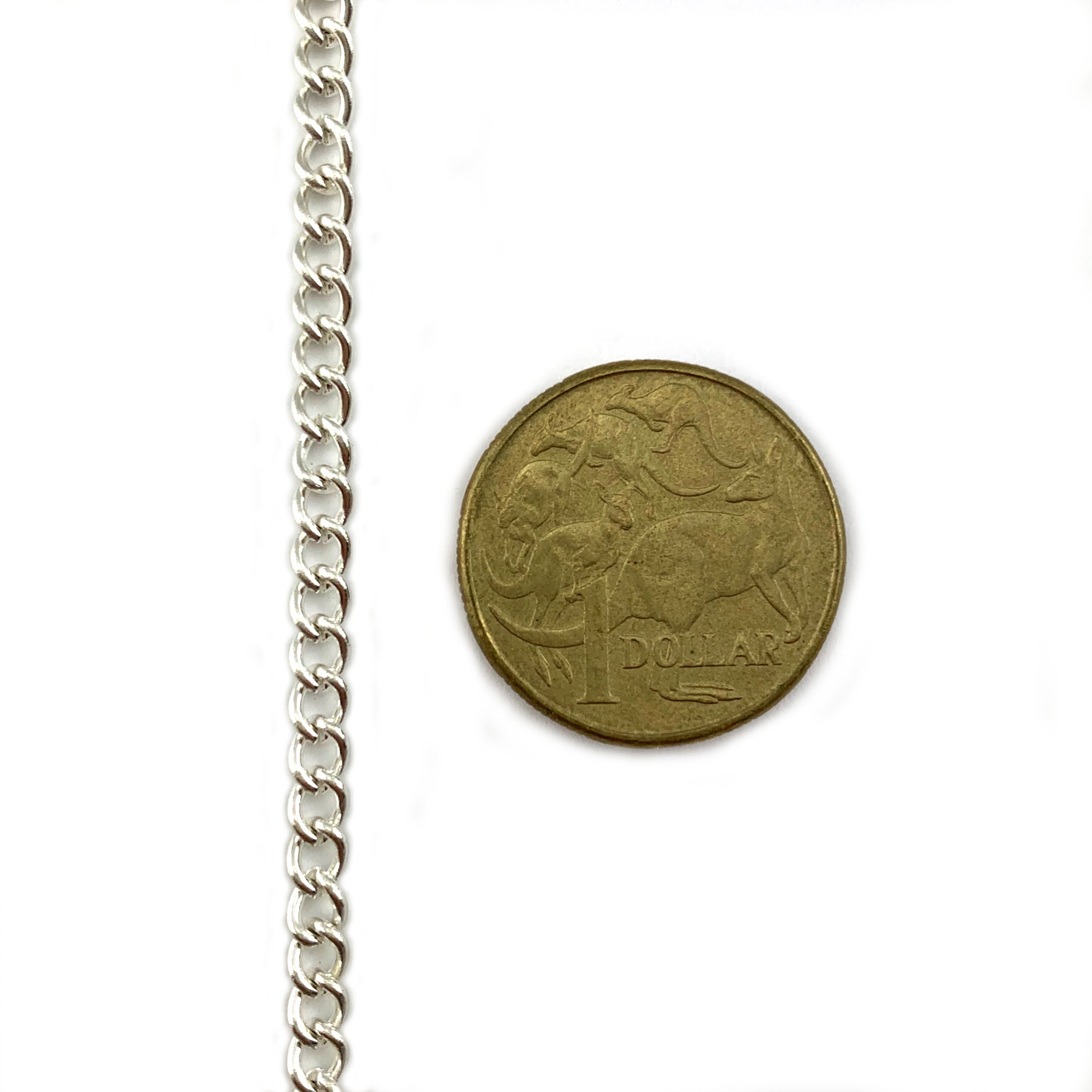 Curb Jewellery Chain, Silver Plated, size C100. Melbourne Australia.