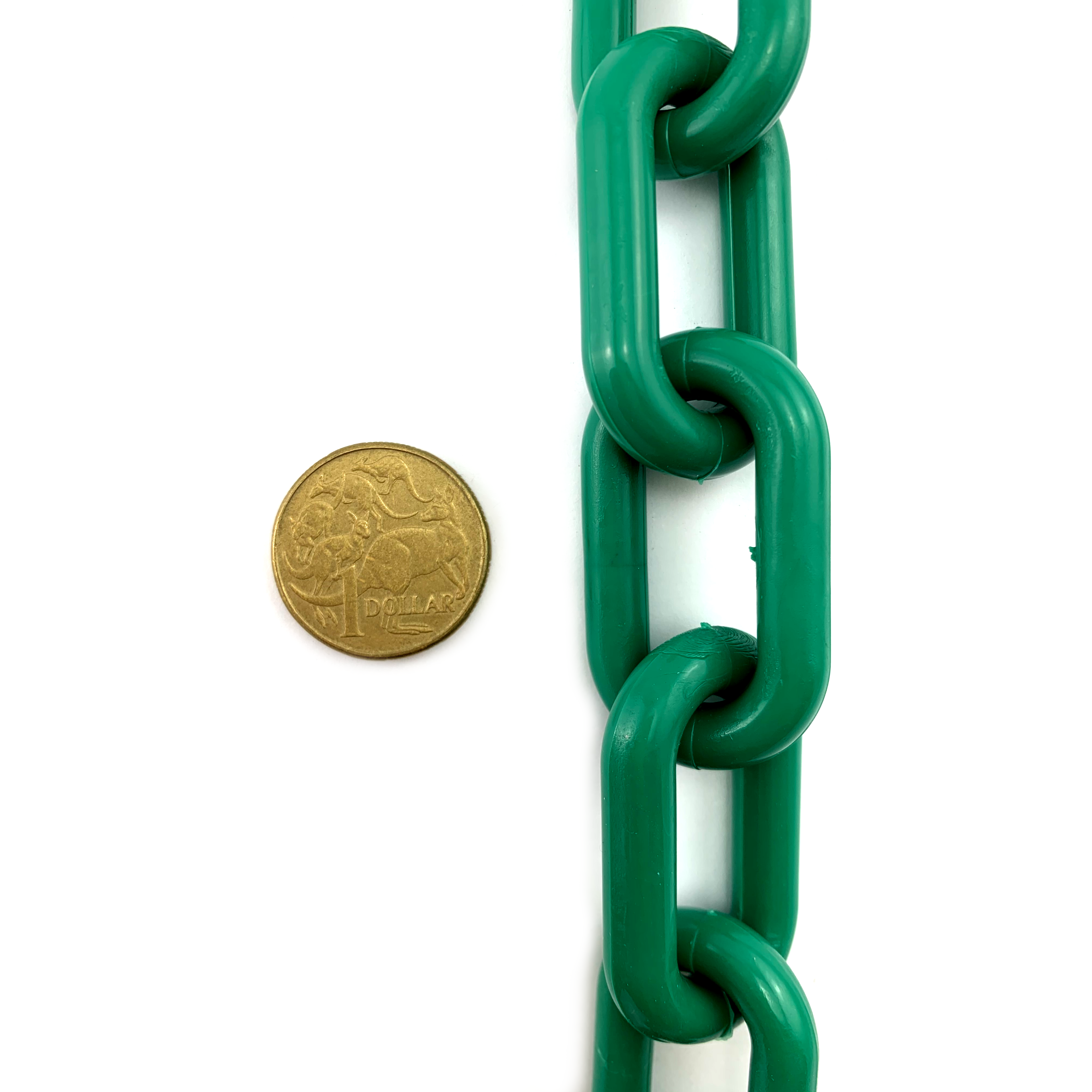 Dark Green plastic chain UV stabilised, size 8mm. Chain by the metre. Australia