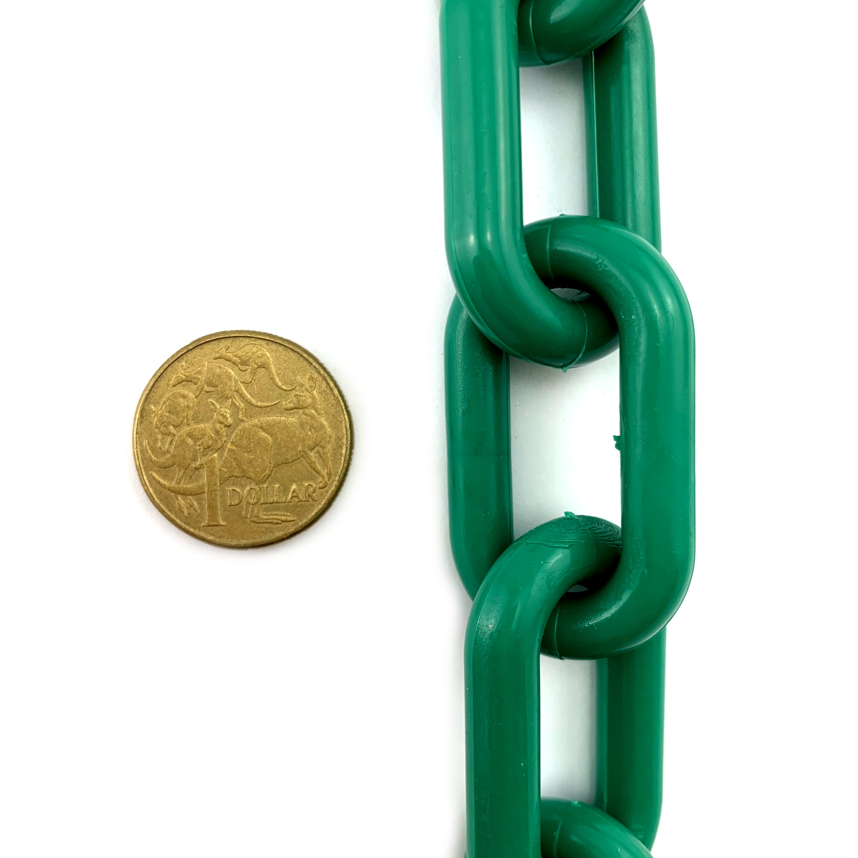 Dark Green plastic chain UV stabilised, size 8mm. Chain by the metre. Australia
