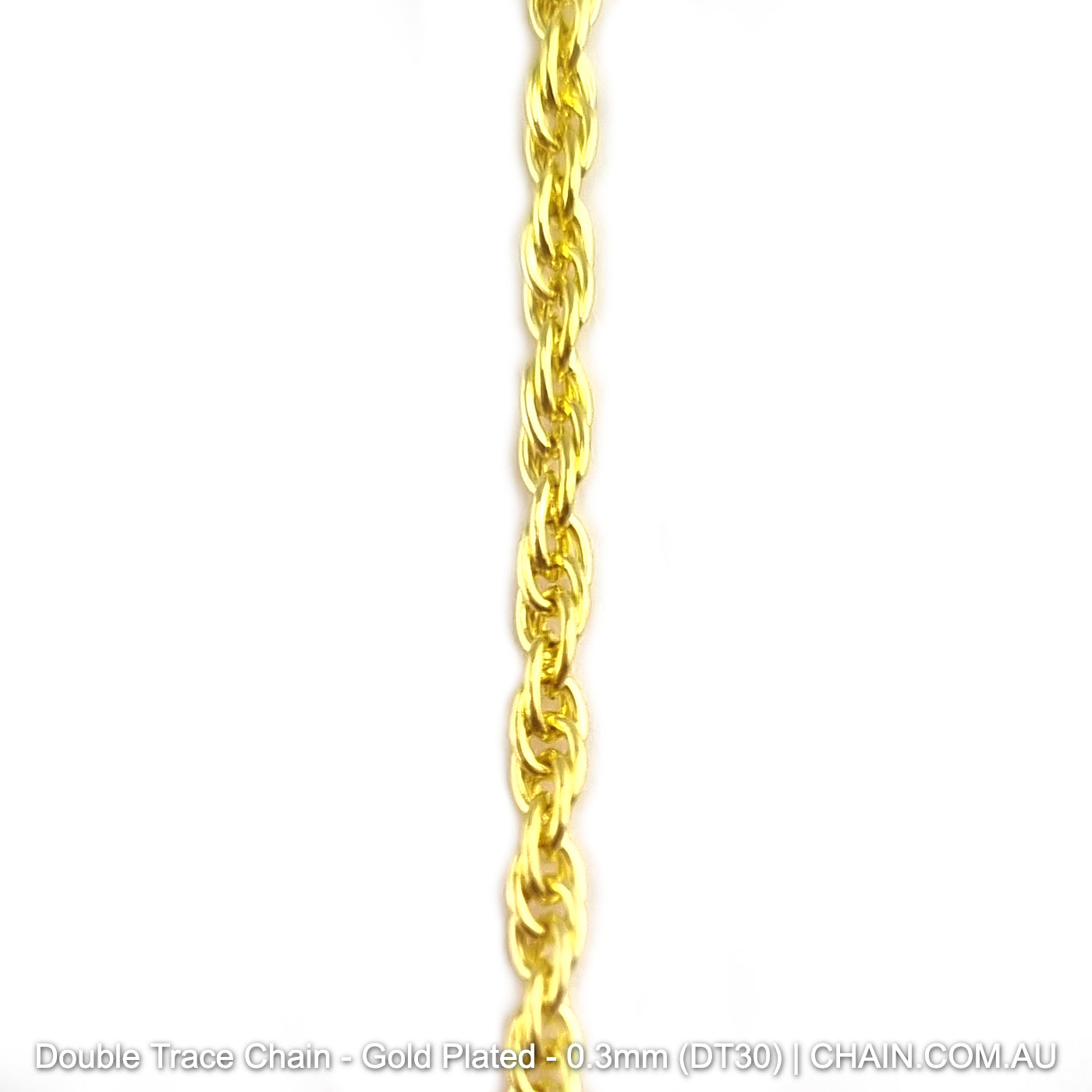 Double Trace Chain - Gold Plated. Size: 0.3mm (DT30), qty: 25-metres. Shop jewellery chain online. Australia wide shipping. Chain.com.au