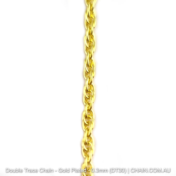 Double Trace Chain - Gold Plated. Size: 0.3mm (DT30), qty: 25-metres. Shop jewellery chain online. Australia wide shipping. Chain.com.au