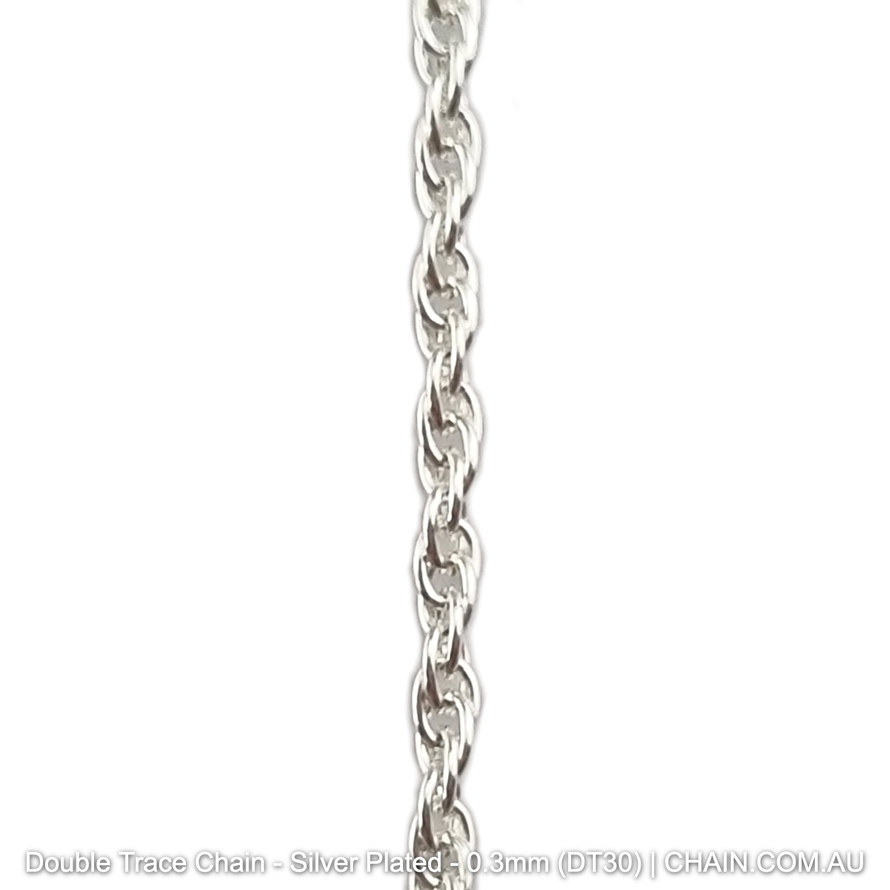 Double Trace Chain - Silver Plated. Size: 0.3mm x 25m. Shop jewellery chain online. Australia wide shipping. Chain.com.au