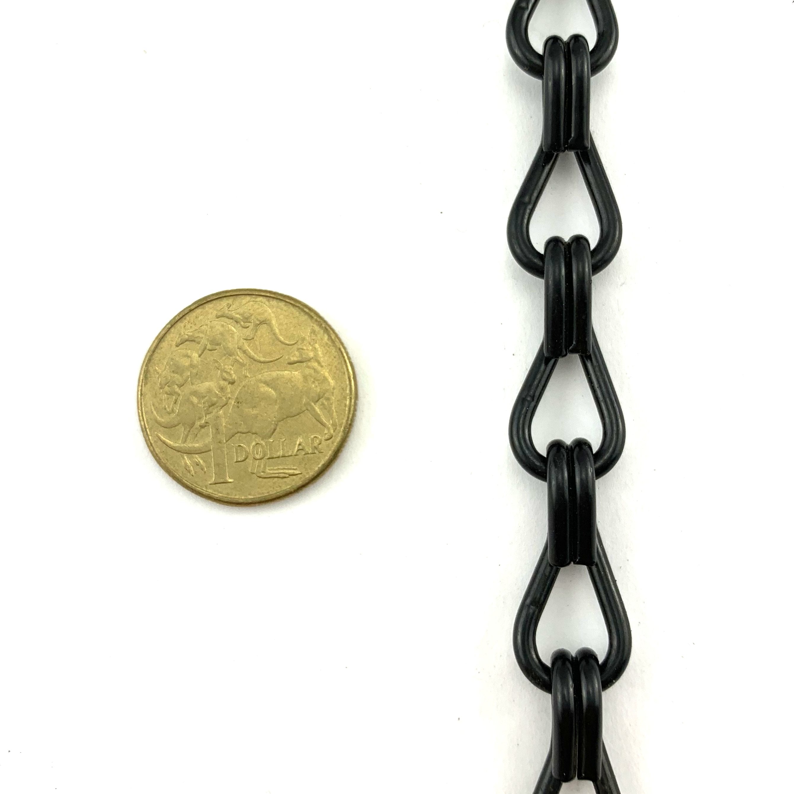 Commercial grade double jack chain in black powder coated finish, size: 2.5mm. Order by the metre. Melbourne, Australia.