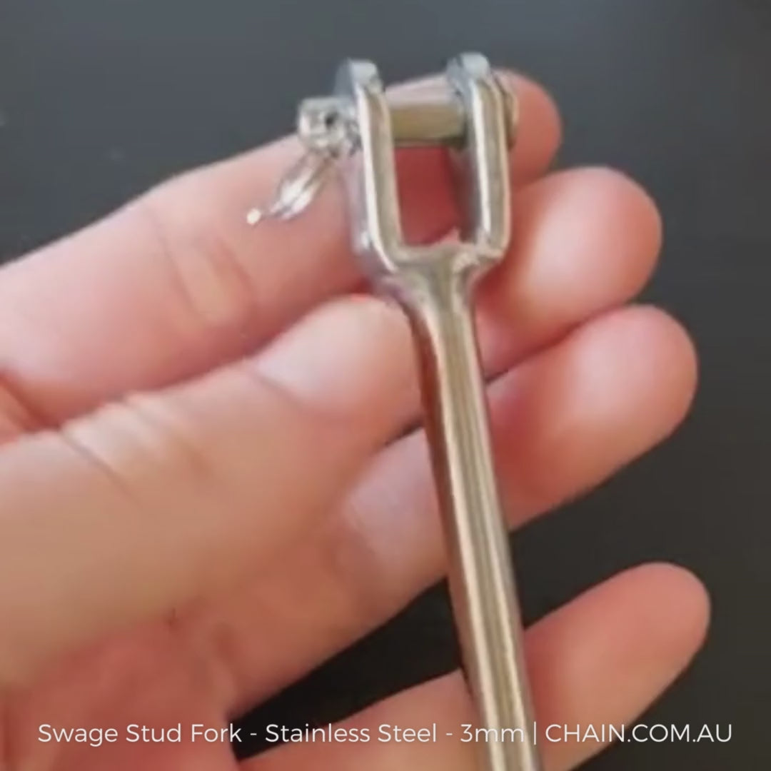 Swage stud fork, size 3mm in type 316 marine grade stainless steel finish. Melbourne, Australia. Shop hardware online chain.com.au