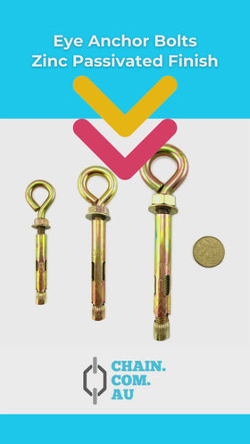 Eye anchor bolts in zinc passivated gold finish. Shop hardware online chain.com.au. Australia wide shipping.
