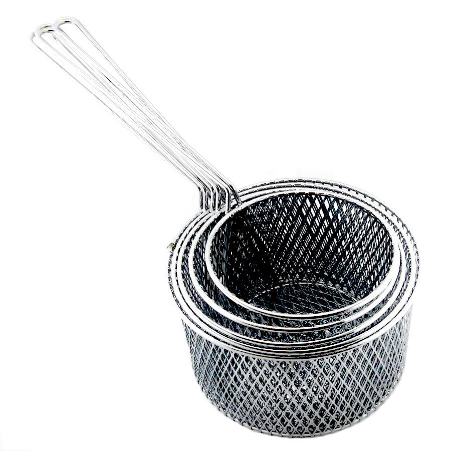 Round deep-frying baskets in chrome finish set of 5. Melbourne and Australia wide delivery.