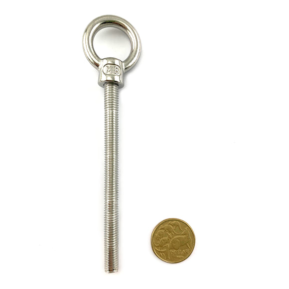 Lifting Eye Bolt - Stainless Steel - 8mm x 100mm Thread. Australia