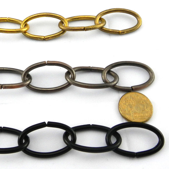 Gold Lighting Chain, size: 3.8mm. Commercial grade. Chain by the metre & bulk buy. Factory direct prices. Australia wide shipping from Melbourne. Shop: chain.com.au