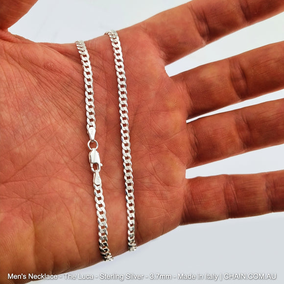 Men's Chain Necklace - The Luca - Sterling Silver - 3.7mm - Made in Italy. Australia wide shipping. Shop jewellery chain chain.com.au