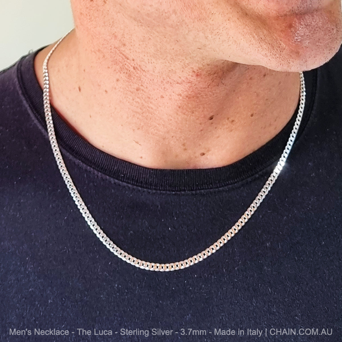 Men's Chain Necklace - The Luca - Sterling Silver - 3.7mm - Made in Italy. Australia wide shipping. Shop jewellery chain chain.com.au