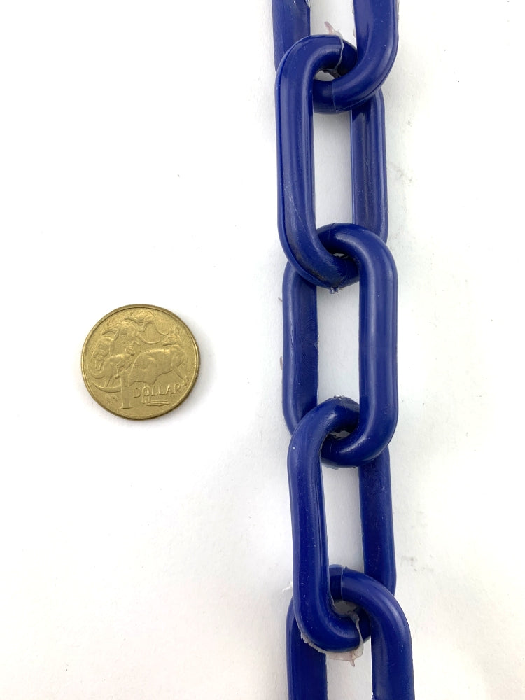 Blue plastic chain UV stabilised, size 8mm on a 30-metre reel. Melbourne, Australia.