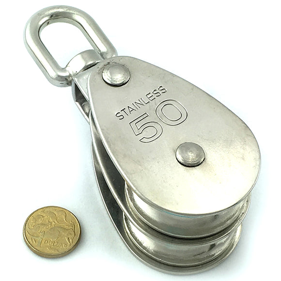 Pulley - Double Pulley - Stainless Steel - 50mm. Melbourne Australia.