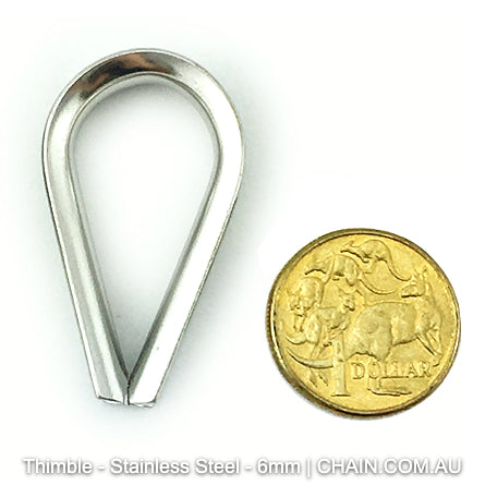Stainless steel thimble, size 6mm in type 316 marine grade stainless steel. Melbourne, Australia.