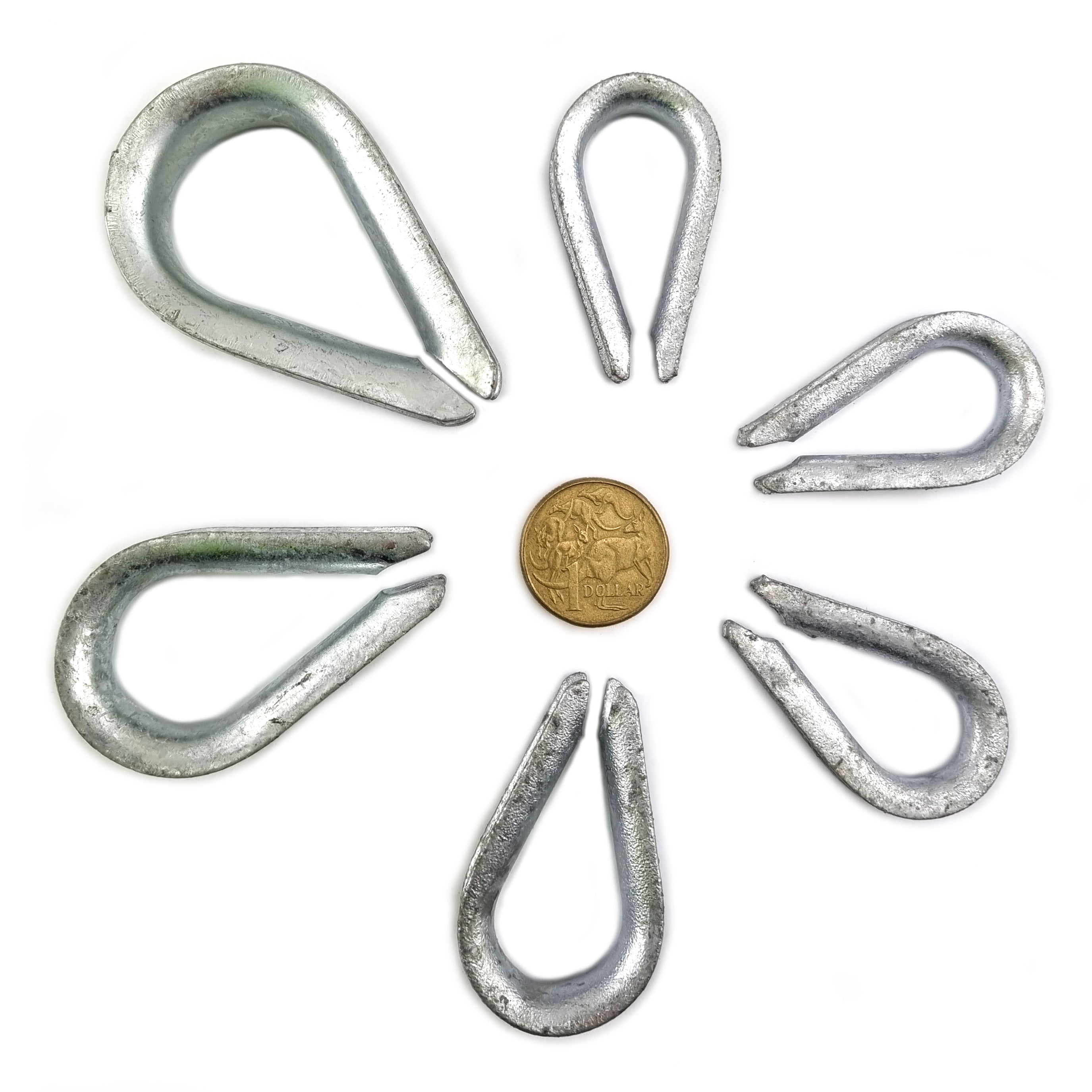 Galvanised thimbles are available in sizes: 3mm, 4mm, 5mm, 6mm, 8mm, 10mm and 12mm. Shop online chain.com.au