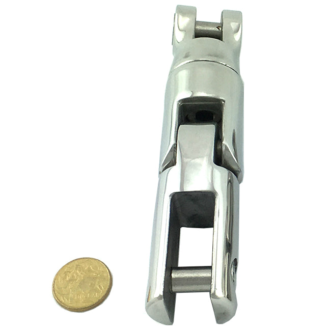 Anchor connector, three way swivel capabilities, in stainless steel type 316, size: large. Melbourne and Australia wide.