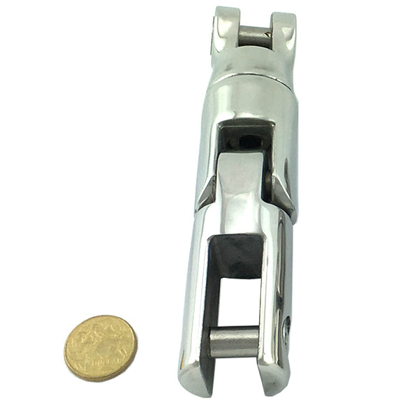 Anchor connector, three way swivel capabilities, in stainless steel type 316, size: large. Melbourne and Australia wide.