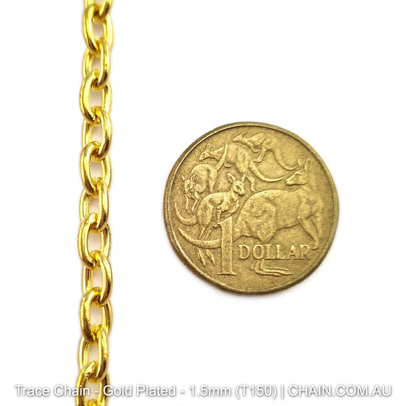 Trace Chain in a Gold Plated Finish. Size: 1.5mm, T150. Jewellery Chain, Australia wide shipping. Shop chain.com.au